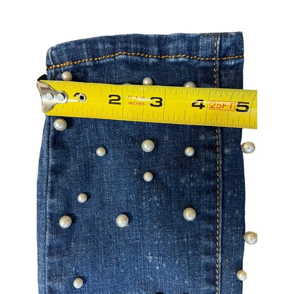 Machine Nouvelle Mode Jeans Skinny Ankle Distressed Faux Pearls Sz 26 Italy - Picture 8 of 10